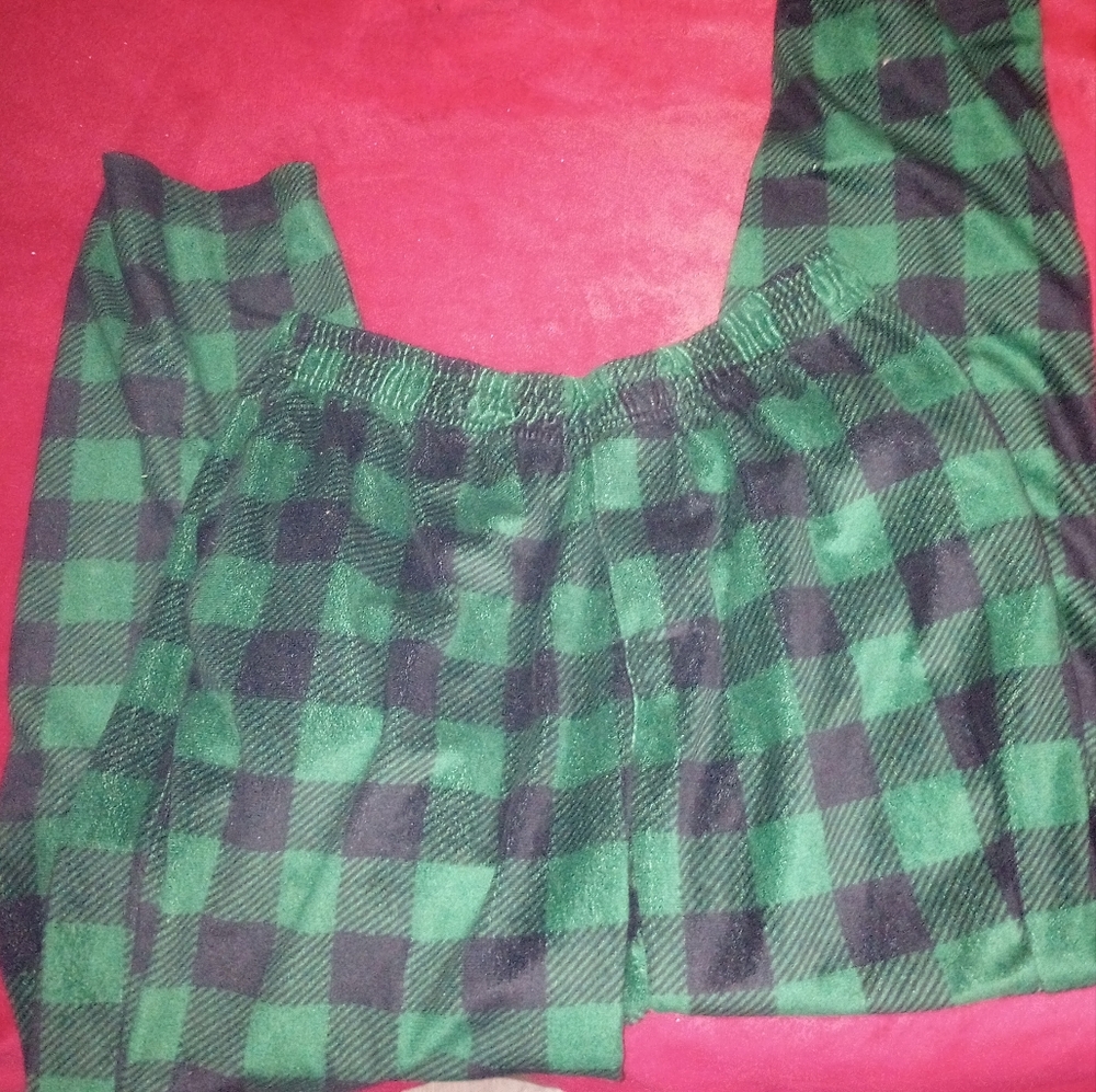 Green and Black Plaid Pj Pants By Bottoms Out